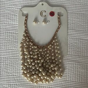 Elegant Pearl Necklace and Earring Set (Costume Jewelry)